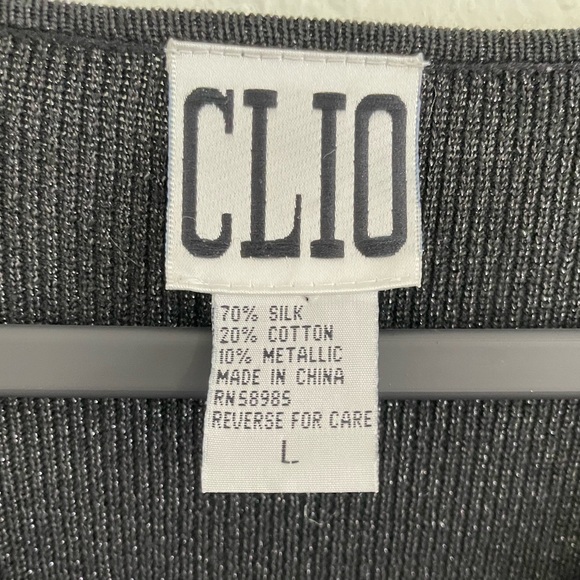 CLIO Vintage 90’s Black Silk/Cotton/Metallic Black Button Up Cardigan, LG - Picture 4 of 4